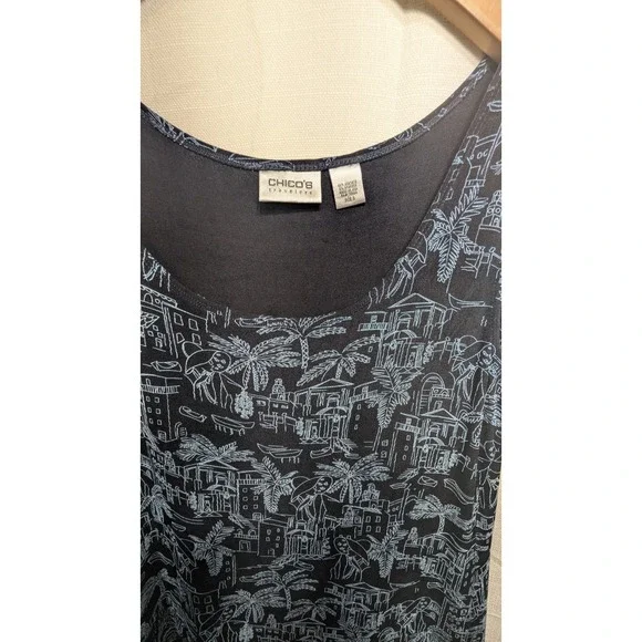 Chico's Travelers Acetate Lady on Vacation Novelty Print Knee Length Dress 3/XL‎ - Picture 5 of 5